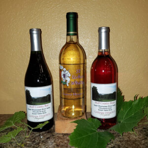 Three wine bottles from Garvin Heights Vineyards in Winona, Minnesota.
