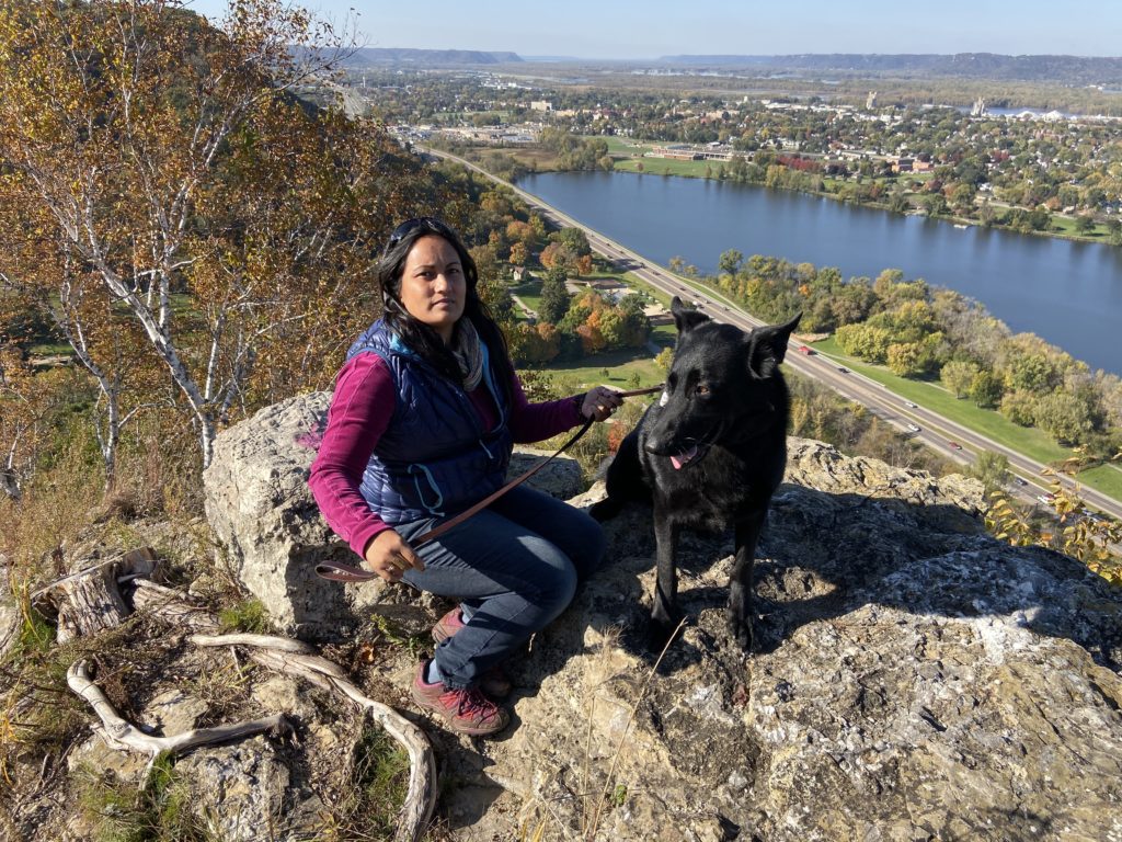 Dog and Owner at Garvin Heights City Park Winona Minnesota Hiking Overlook