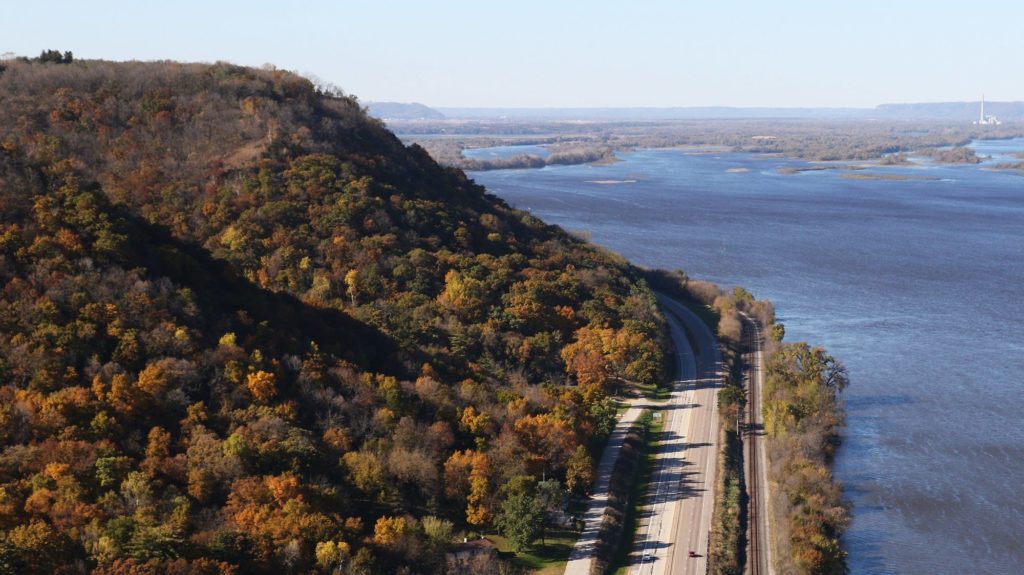 Visit Winona Fall colors are seen on the Mississippi River bluffs along Highway 61 on Wednesday, Oct. 17, 2018, from atop Mount Charity at John A. Latsch State Park near Winona, Minn. When this photo was taken, many trees along the tops of the ridges had lost their leaves, while trees in the valleys were not yet at peak color.