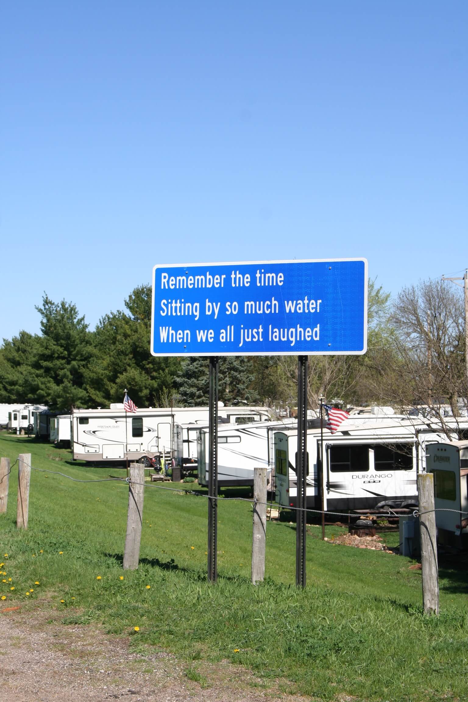 prairie island campground laughing at the river sign jk